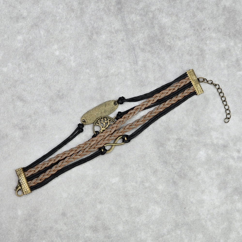 Believe Brown Black Faux Leather Infinity Bracelet JB2-31 - Picture 3 of 4